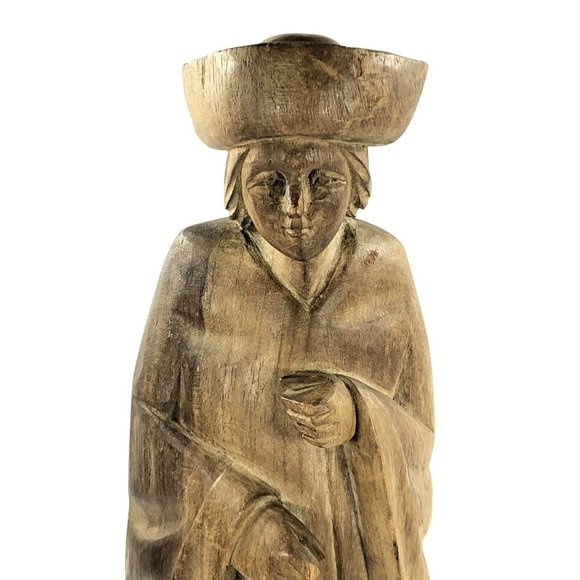 Vintage Hand Carved Wood Folk Art Man Colonial Figure Statue Sculpture 15 3/4-in - Picture 5 of 12